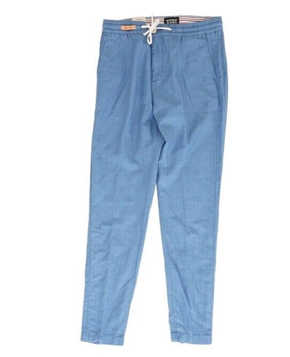 NWT SCOTCH & SODA Joggers Men's Size 28 X 32 Blue Cotton Linen Blend Warren